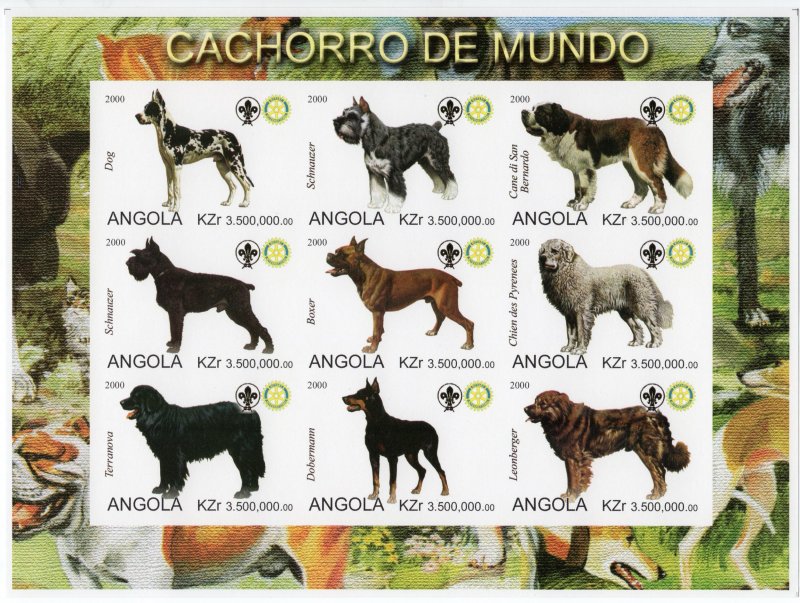 Angola 2000 DOGS OF THE WORLD/SCOUT/ROTARY INTERNATIONAL Sheetlet IMPERFORATED