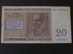 ​BELGIUM-1956 BELGIUM TREASURE-20-FRANCS-LT..CIRULATED NOTE-VF-68 YEARS OLD