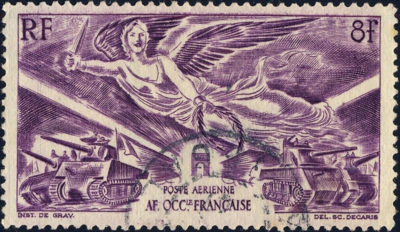 A.O.F. - 1946 - Yv.PA4/Mi.27 8fr lilas Anniversaire de la Victoire - Oblitéré TB