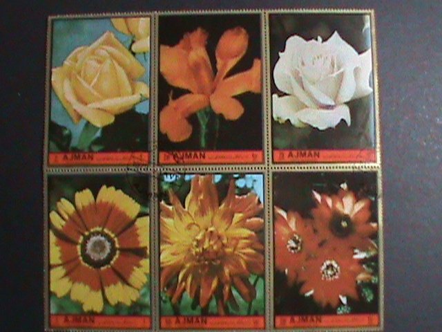 ​AJMAN-1972 JUMBO LARGE SIZE COLORFUL BEAUTIFUL LOVELY ROSES :CTO BLOCK VF