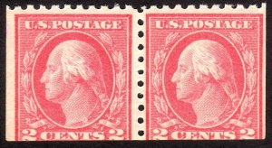 1914, US 2c, Washington, MNH, pair from booklet, Sc 425e