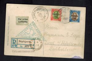 1931 Iceland Graf Zeppelin Postcard RPPC Cover to Germany LZ 127  # C9 & C10