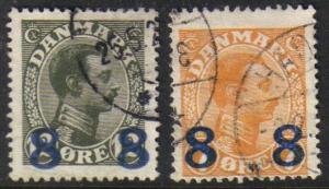 Denmark #161-2 used set 1918 issues surcharged issued 1921-2