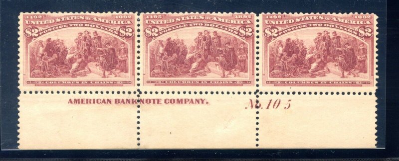 US SCOTT #242 PL#  STRIP OF 3 MINT-F-VF-OG-HINGED A BEAUTY  (5/8/24 GP)