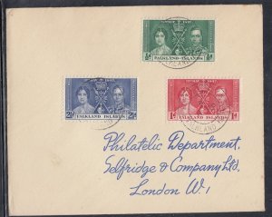 Falkland Islands Scott 81-3 FDC - 1937 Coronation Issue