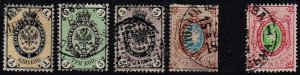 Russia 1866,Sc.#19, 20, 22, 23 + 25 used.