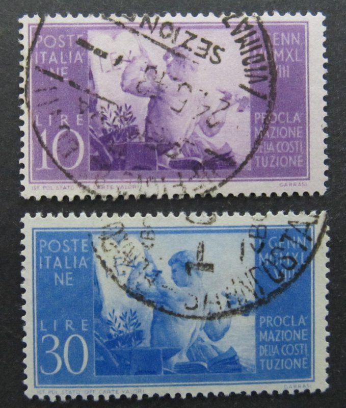 Italy Sc. 493-494 $4.00 / SG. 704-705 £4.70 1948 fine used full sheet HS0016