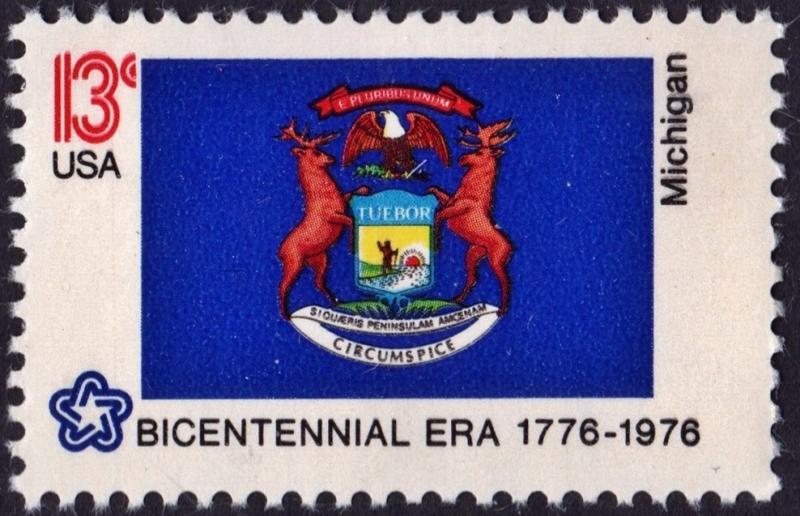 SC#1658 13¢ Bicentennial State Flags: Michigan Single (1976) MNH