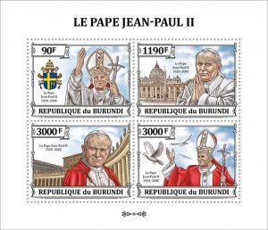 BURUNDI - 2023 - Pope John Paul II - Perf 4v Sheet - Mint Never Hinged