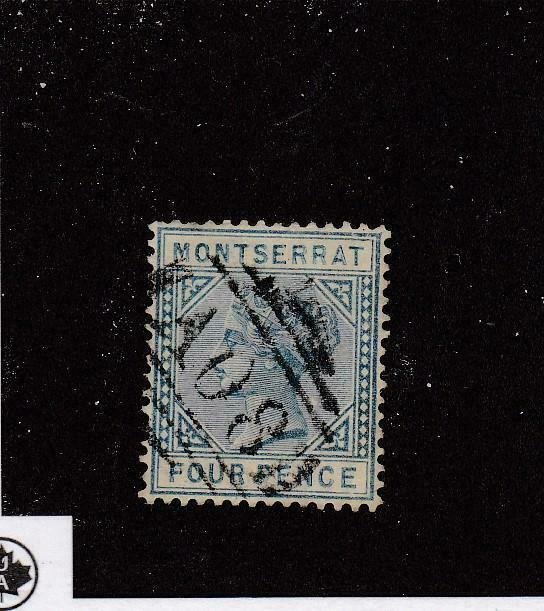 MONTSERRAT (MK6018) # 4  VF-USED  4p  1880 QUEEN VICTORIA /BLUE CAT VALUE $48