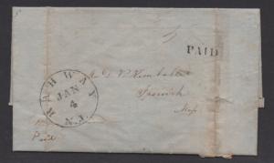 **US Stampless Cover, Folded Letter, Rahway, NJ,  January 4, 1846, Paid