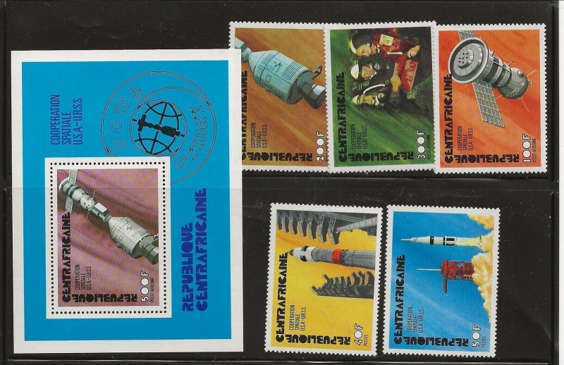 CENTRAL AFRICAN REPUBLIC Sc 251-2,C135-8 NH issue of 1975 - SPACE - APOLLO-SOYUZ 