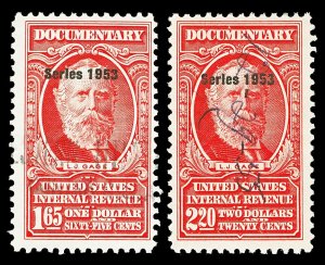 Scott R635, R637 $1.65 & $2.20 1953 Dated Red Revenues Used F-VF Cat $10.50