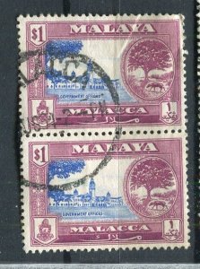 MALAYA; MALACCA 1950s early Pictorial Coat of Arms issue used $1, Pair