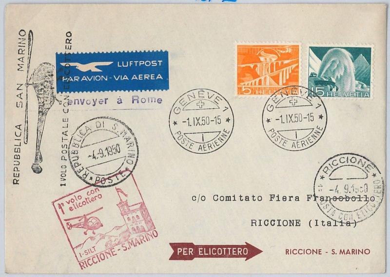 AIRMAIL / FLIGHT COVER - SWITZERLAND / SAN MARINO: First HELICOPTER postal 1950