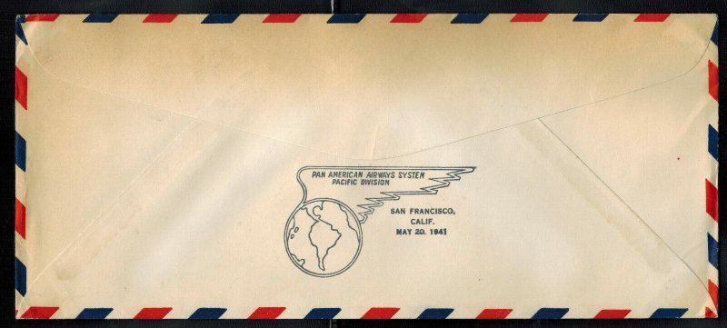 1941 Straits Settlement Singapore Airmail Cover to San Fran USA First FLight FFC