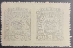 P) 1903 COLOMBIA, TOLIMA COATS OF ARMS PROOF, PAIR IMPERFORATED, XF