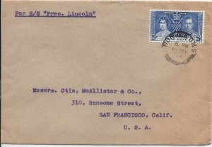 Hong Kong to San Francisco, Ca 1937 via S.S. President Lincoln (51212)