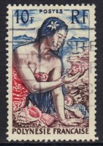 French Polynesia  #189  used 1958  10fr girl with shells on beach