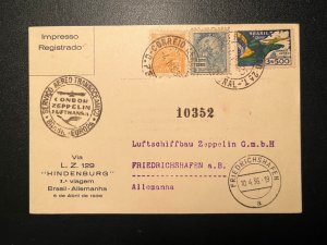 1936 Registered Brazil Airmail LZ 129 Hindenburg Zeppelin Cover to Germany