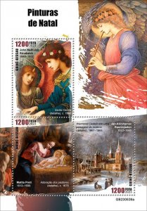 GUINEA BISSAU - 2023 - Christmas Paintings - Perf 3v Sheet - Mint Never Hinged