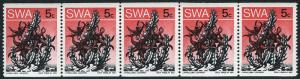 South West Africa 362A strip/5 green control number, MNH. Flowering plant, 1978