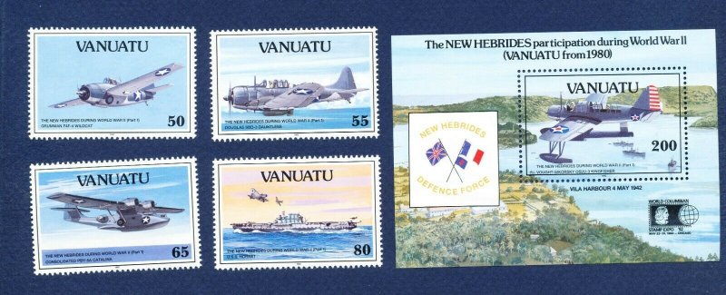 VANUATU - Scott 560-564 - FVF MNH - WWII Ships & Airplanes - 1992 