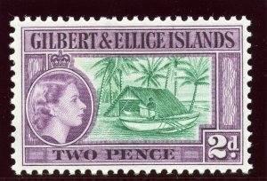 Gilbert & Ellice Island 1962 QEII 2d bluish green & purple superb MNH. SG 66a.