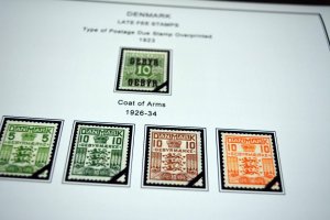 COLOR PRINTED DENMARK [CLASS] 1851-1955 STAMP ALBUM PAGES (27 illustrated pages)