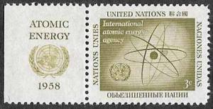 UN New York SC 59 - Atom & UN Emblem with Selvage - MNH - 1958
