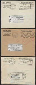 US 1943 WORLD WAR II FIVE WAR & NAVY DEPARTMENT V MAIL COVER WITH 5 AIR GRAPHS