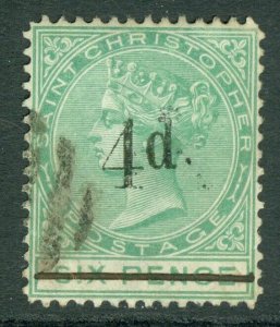 SG 25 St Christopher 1886. 4d on 6d green. Very fine used CAT