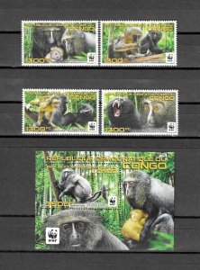 CONGO 2012 WWF OWL FACED MONKEY STAMPS WITH MINISHEET MNH Cat £16