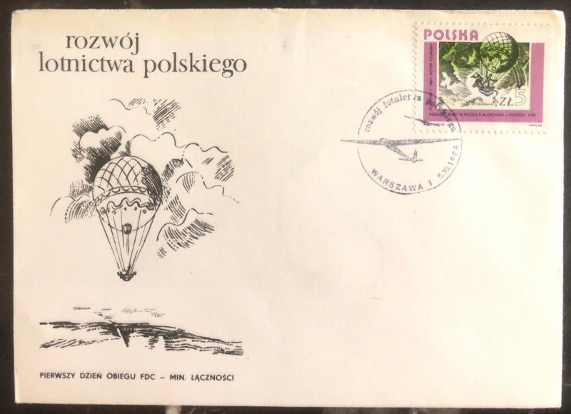 1984 Warsaw Poland Glider First Day Cover FDC development of Polish aviation