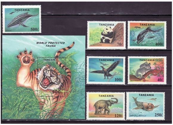 Tanzania - Endangered Species 7 Stamp & S/S Set 1287-94