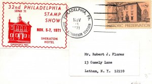 32nd PHILADELPHIA STAMP SHOW STICKER CACHET CANCELLED SEPAD EXHIBITION 1971