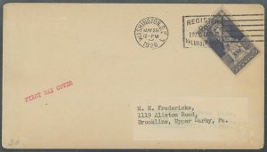 US 628 (1926) 5c Ericsson memorial (single) on an addressed (typed) first day cover with a Washington, DC machine cancel