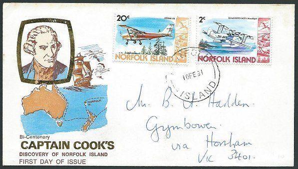 NORFOLK IS 1981 20c + 2c aeroplanes on cover to Australia..................40896