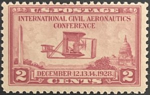 Scott #649 1928 2¢ Int'l. Civil Aeronautics Conference Wright Flyer MNH OG