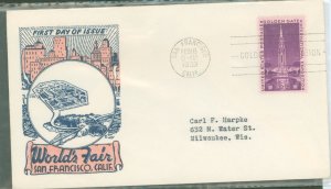US 852 1939 Golden Gate Exposition on an addressed FDC with a Leo August cachet