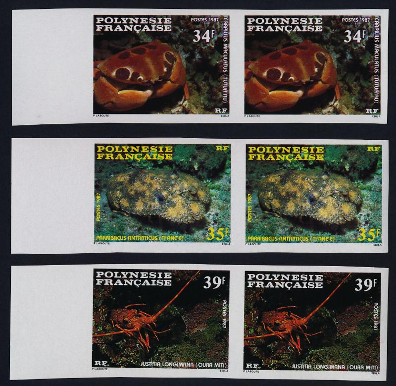 French Polynesia 455-7 imperf pairs MNH Crustaceans, Lobster, Crab