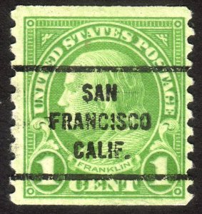 1923, US 1c, Franklin, Used, San Francisco precancel, Sc 597