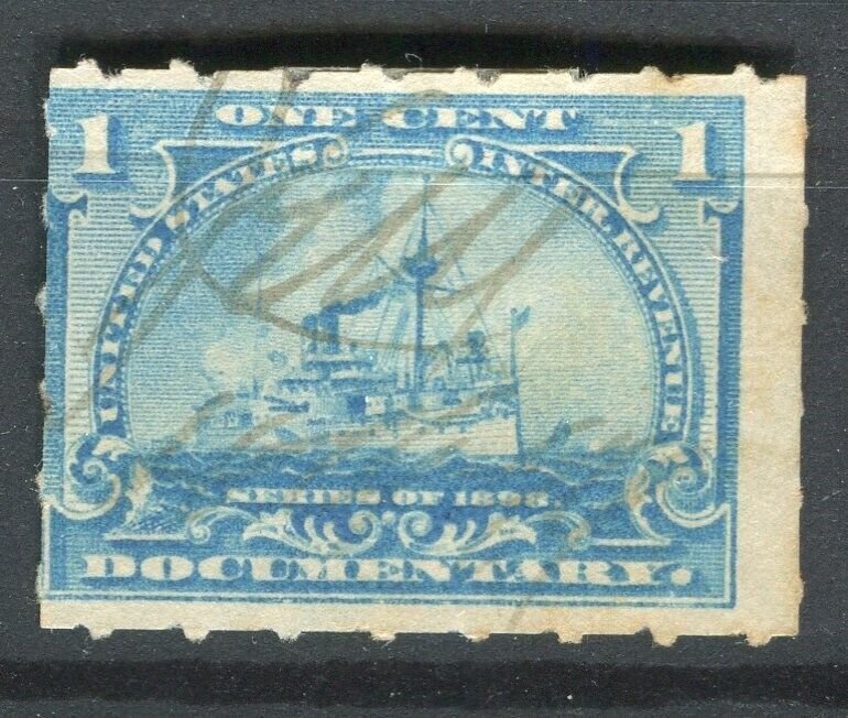 USA; 1890s early classic Battleship Revenue issue used 1c. value