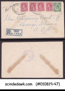JAMAICA - 1937 REGISTERED ENVELOPE TO USA WITH 5-KGV STAMPS