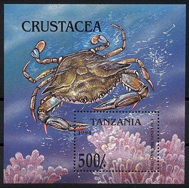 TANZANIA, CRUSTACEA SOUVENIR SHEET NEVER HINGED