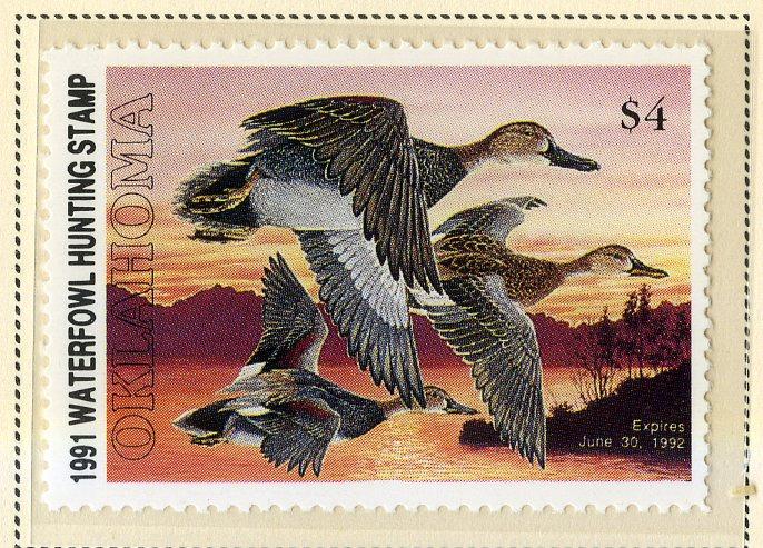 US OK12 OKLAHOMA STATE DUCK STAMP 1991 MNH SCV $7.50 BIN $3.75