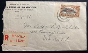 1928 Manila Philippines Building & Loan Association Registered Cover To Manila