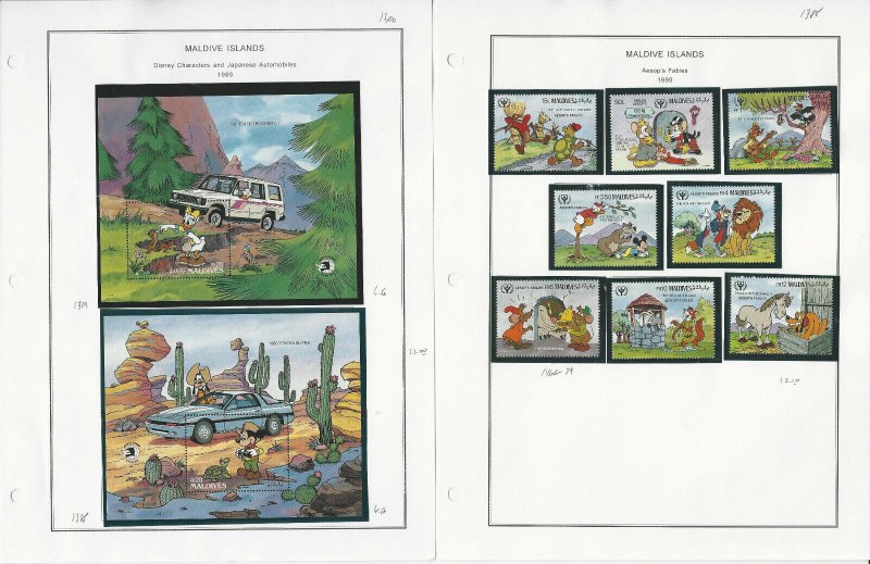Maldive Stamp Collection on 20 Steiner Pages, 1986-92 Mint Sets Disney, JFZ