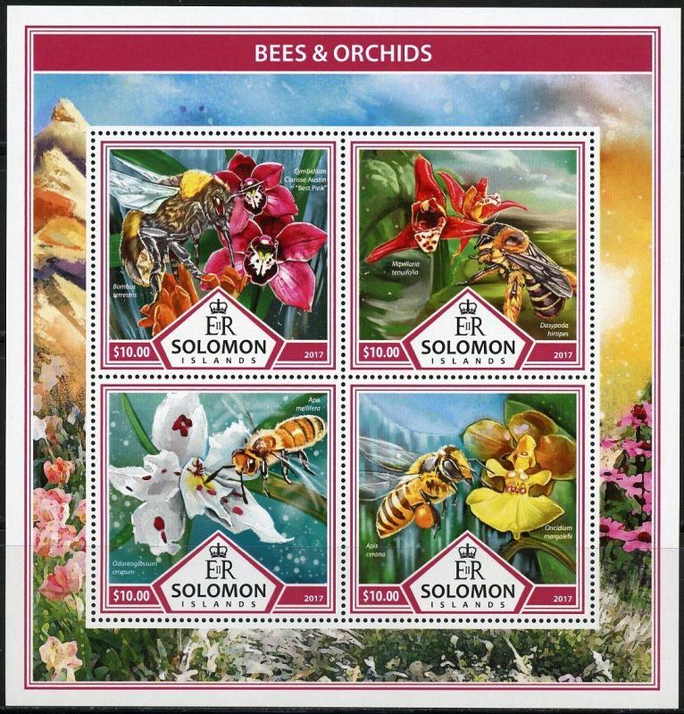 SOLOMON ISLANDS 2017 BEES & ORCHIDS  SHEET MINT NEVER HINGED