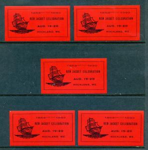 5 VINTAGE 1853-1939 RED JACKET CELEBRATION POSTER STAMPS (L461) ROCKLAND MAINE